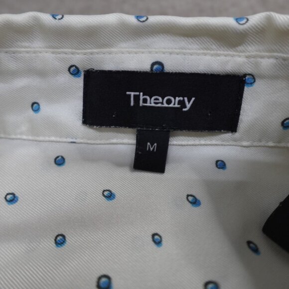 Theory Womens Shirt Medium Ivory Polka Dot Silk - Picture 4 of 14